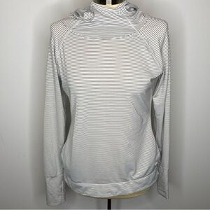 GapFit Breathe White and Black Striped Hooded Top